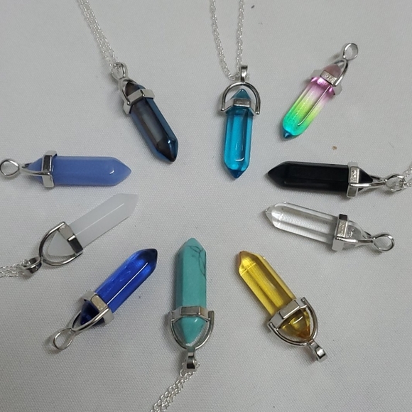 Crystal Hexagonal Stone Pendant Necklace - Picture 8 of 8